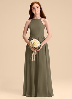 Azazie Arianthe Junior Jurk van Chiffon met A-Lijn Geplooid Wilgengroen image2