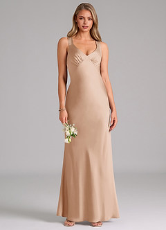 Azazie Kamila Brautjungfernkleider A-Linie Plissee Stretch-Satin Kleid Englisches Rosa image1