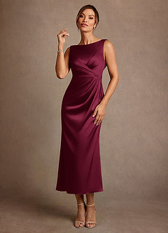 Azazie Mazhe vestidos de madre de la novia Vestido Borgoña de Satén Elástico de Corte en A con Plisado image1