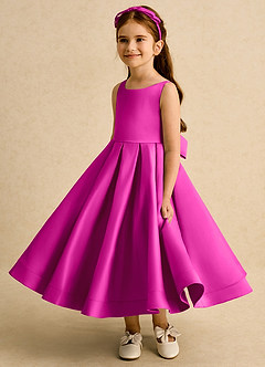 Azazie Babs Blumenmädchenkleider Ballkleid Plissee Matte Satin Kleid Fuchsia image5