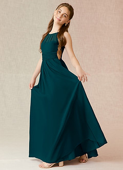 Azazie Bibiane Junior Pine A-Line Pleated Chiffon Dress image5