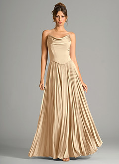 Azazie Saedra Bridesmaid Dresses Champagne A-Line Corset Stretch Satin Dress image5