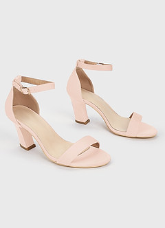 front Matching Color Stretch Satin One Strap Buckle Chunky Heel Sandals