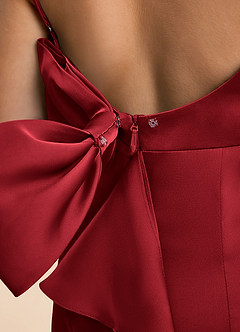 Azazie Lioren Junior Etui Schleifen Stretch-Satin Kleid Scharlachrot image6