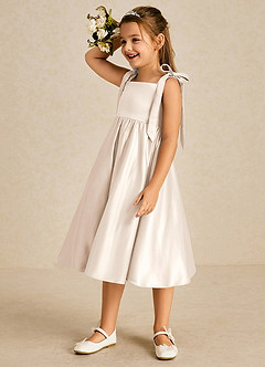 Azazie Chelsie Flower Girl Dresses White Alabaster A-Line Bow Matte Satin Dress image4