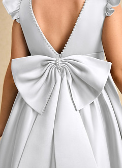 Azazie Dumpling Flower Girl Dresses White A-Line Bow Matte Satin Dress image6