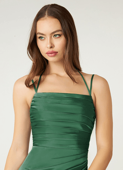 Azazie Desi Bridesmaid Dresses Dark Green Sheath Halter Corset Stretch Satin Dress image11