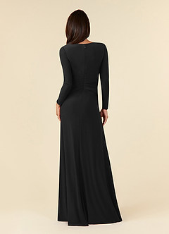 Azazie Natalya Mother of the Bride Dresses Black A-Line Pleated Luxe Knit Dress image4