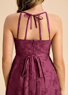 Azazie Arianthe Junior Mulberry A-Line Pleated Floral Burnout Dress image7