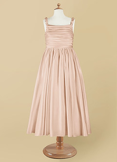 Azazie Cutie Pie Flower Girl Dresses English Rose A-Line Pleated Matte Satin Dress image7