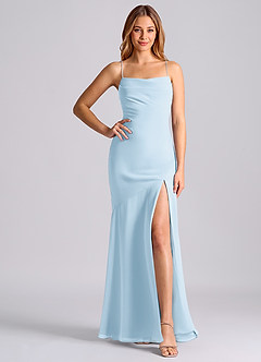 Azazie Grata Vestidos de damas de honor Vestido de Azul Cielo de Gasa de Corte Sirena con Plisado image6