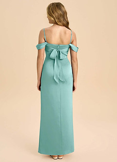Azazie Saige Junior Aqua Sheath Off the Shoulder Stretch Satin Dress image2