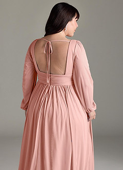 Azazie Norah Robes de demoiselle d'honneur Robe Trapèze en Mousseline de soie Col en V, manches longues Rosette image13