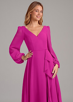 Azazie Simone Jurken voor bruidsmeisjes Jurk van Chiffon met A-Lijn Lange mouw Fuchsia image7