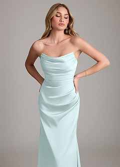 Azazie Lucille Bridesmaid Dresses Sea Glass Mermaid Strapless Stretch Satin Convertible Dress image6