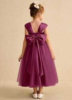Azazie Chickadee Flower Girl Dresses Mulberry Ball-Gown Sweetheart Neckline Matte Satin Dress image3