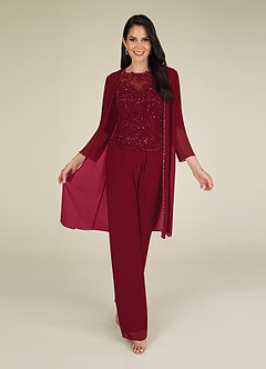 Azazie Florida Mother of the Bride Dresses Burgundy Jumpsuit/Pantsuit Sequins Chiffon Dress image2