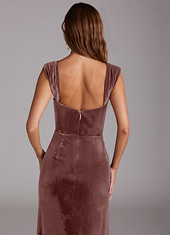 Azazie Junia Bridesmaid Dresses Espresso Sheath Off the Shoulder Velvet Convertible Dress image2