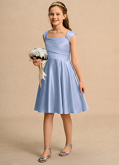 Azazie Budle Girls Formal Flower Girl Dresses Ice A-Line Pleated Matte Satin Dress image5