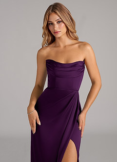 Azazie Johana Bridesmaid Dresses Grape Mermaid Off the Shoulder Stretch Satin Convertible Dress image2