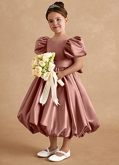 Azazie Jellybean Blumenmädchenkleider Ballkleid Gestreift Matte Satin Kleid Zedernrose image1