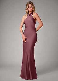 Azazie Velli Robes de demoiselle d'honneur Robe Sirène en Satin extensible Col haut Rose Du Désert image3