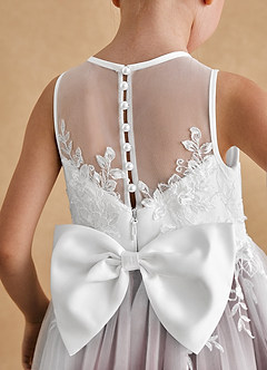 Azazie Bitsy Flower Girl Dresses Ivory Cabernet A-Line Lace Tulle Dress image5