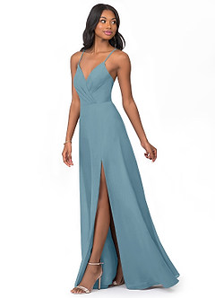 Azazie Everleigh Vestidos de damas de honor Vestido de Azul Malhumorado de Gasa de Corte en A con Corazón plisado image6