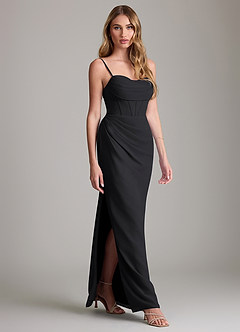 Azazie Mai Bridesmaid Dresses Black Sheath Pleated Chiffon Dress image3