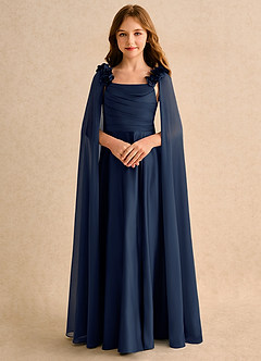 Azazie Rosita Girls Formal Flower Girl Dresses Dark Navy A-Line Pleated Matte Satin Dress image5