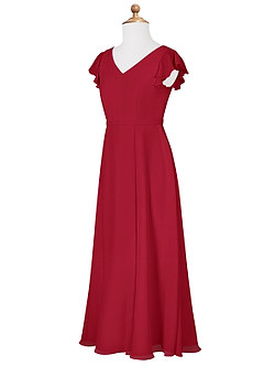 Azazie Claudine Junior Scarlet A-Line Pleated Chiffon Dress image7