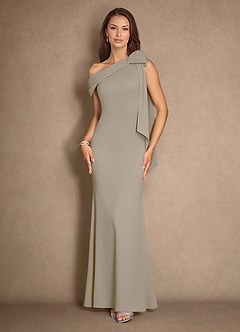 Azazie Myers Mother of the Bride Dresses Taupe Mermaid Pleated Stretch Crepe Dress image1
