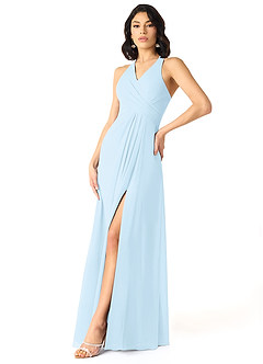 Azazie Danica Vestidos de damas de honor Vestido de Azul Cielo de Gasa de Corte en A con Plisado image3