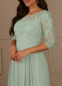 Azazie Harriet Mother of the Bride Dresses Dusty Sage A-Line Scoop lace Mesh Dress image5