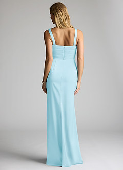 Azazie Elida Bridesmaid Dresses Sky Blue Sheath Pleated Stretch Satin Dress image4
