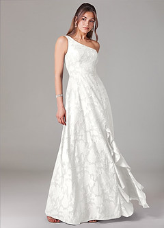 Azazie Ellianna Bridesmaid Dresses White A-Line One Shoulder Floral Burnout Dress image3