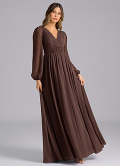 Azazie Palerma Bridesmaid Dresses Ganache A-Line Long Sleeve Chiffon Dress image4