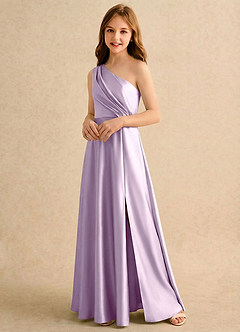 Azazie Puddles Girls Formal Flower Girl Klänningar Klä A-Line i Stretch Satin Ena axeln image4