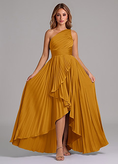 Azazie Lyrica Bridesmaid Dresses Butterscotch A-Line One Shoulder Stretch Satin Dress image6