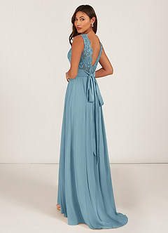 Azazie Gertrude Bridesmaid Dresses Moody Blue A-Line Lace Chiffon Dress image5