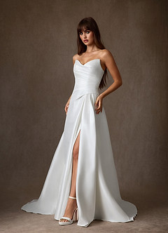 Azazie Adinah Wedding Dresses Diamond White A-Line Strapless Mikado Dress image8