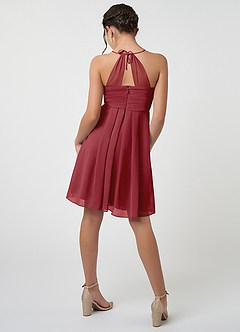 Azazie Ginny Junior Pomegranate A-Line Pleated Chiffon Dress image2