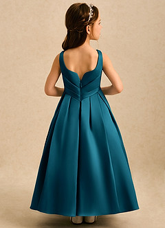 Azazie Audrey Flower Girl Dresses Ink Blue A-Line Pleated Matte Satin Dress image2