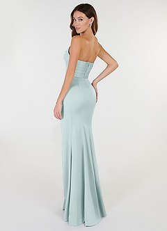 Azazie Yola Bridesmaid Dresses Mist Sheath V-Neck Pleated Stretch Satin Convertible Dress image4