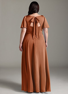 Azazie Kimber Bridesmaid Dresses Copper A-Line Ruched Stretch Satin Dress image8