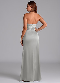 Azazie Claudelle Vestidos de madrinha de casamento Vestido Prata de Cetim elástico de sereia com Sem alças image7
