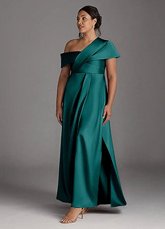 Azazie Milton Mother of the Bride Dresses Peacock A-Line Pleated Stretch Satin Dress image11