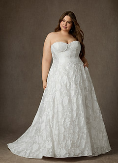 Azazie Meadow Vestidos de novia Vestido de Diamante Blanco de Jacquard Desgastado Floral de Corte Princesa con Sin tirantes image12