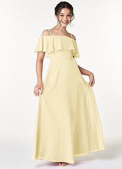 Azazie Maggie Junior Lemon Sorbet A-Line Off the Shoulder Chiffon Dress image3