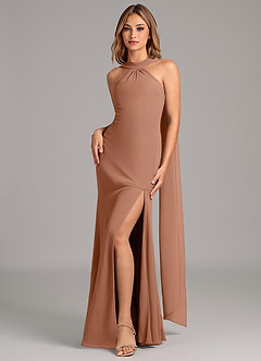 Azazie Kinsley Bridesmaid Dresses Bronzer Mermaid Pleated Chiffon Dress image4